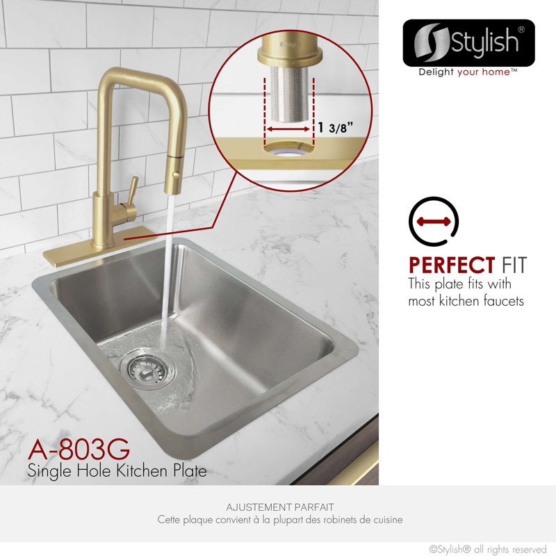 Stylish 10" Kitchen Sink Faucet Deck Plate in Brushed Gold Finish Wayfair